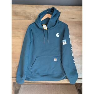 Carhartt Hoodie Womens Medium Green Long Sleeve Relaxed Fit Midweight Logo NWT